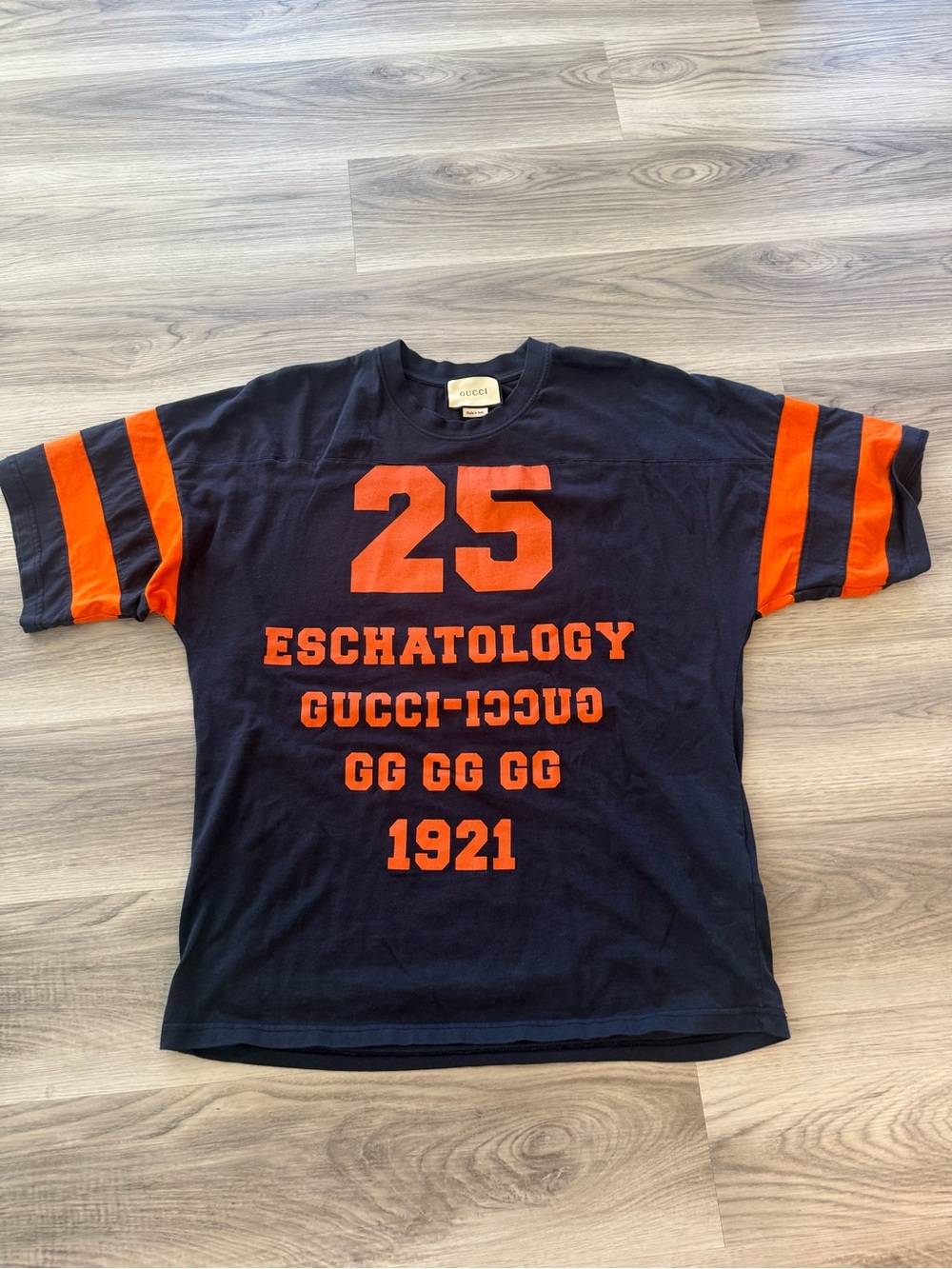 Gucci Navy and Orange '25 Eschatology' Short Sleeve Tee